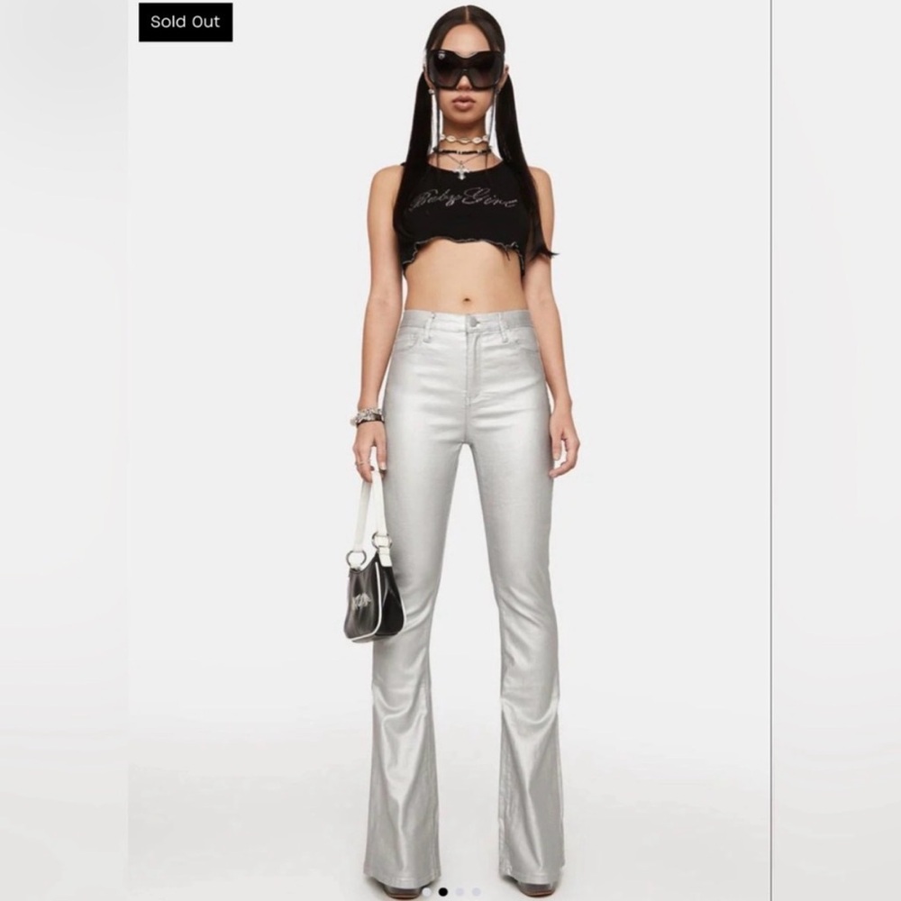 Edikted Silver Boot Cut Jeans